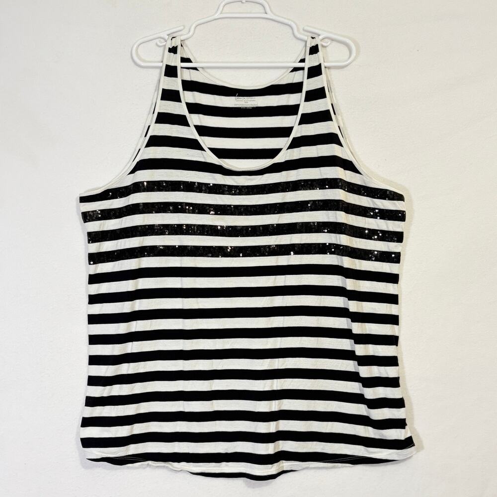 Lane Bryant Tank Top Women 26/28W Black White Knit Soft Striped Sequins